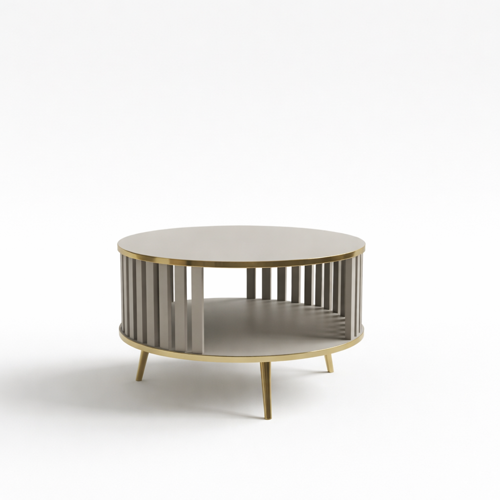 Stolik kawowy/Ława Lingo okrągły kaszmir/złoty, szerokość 80 cm – nowoczesny design