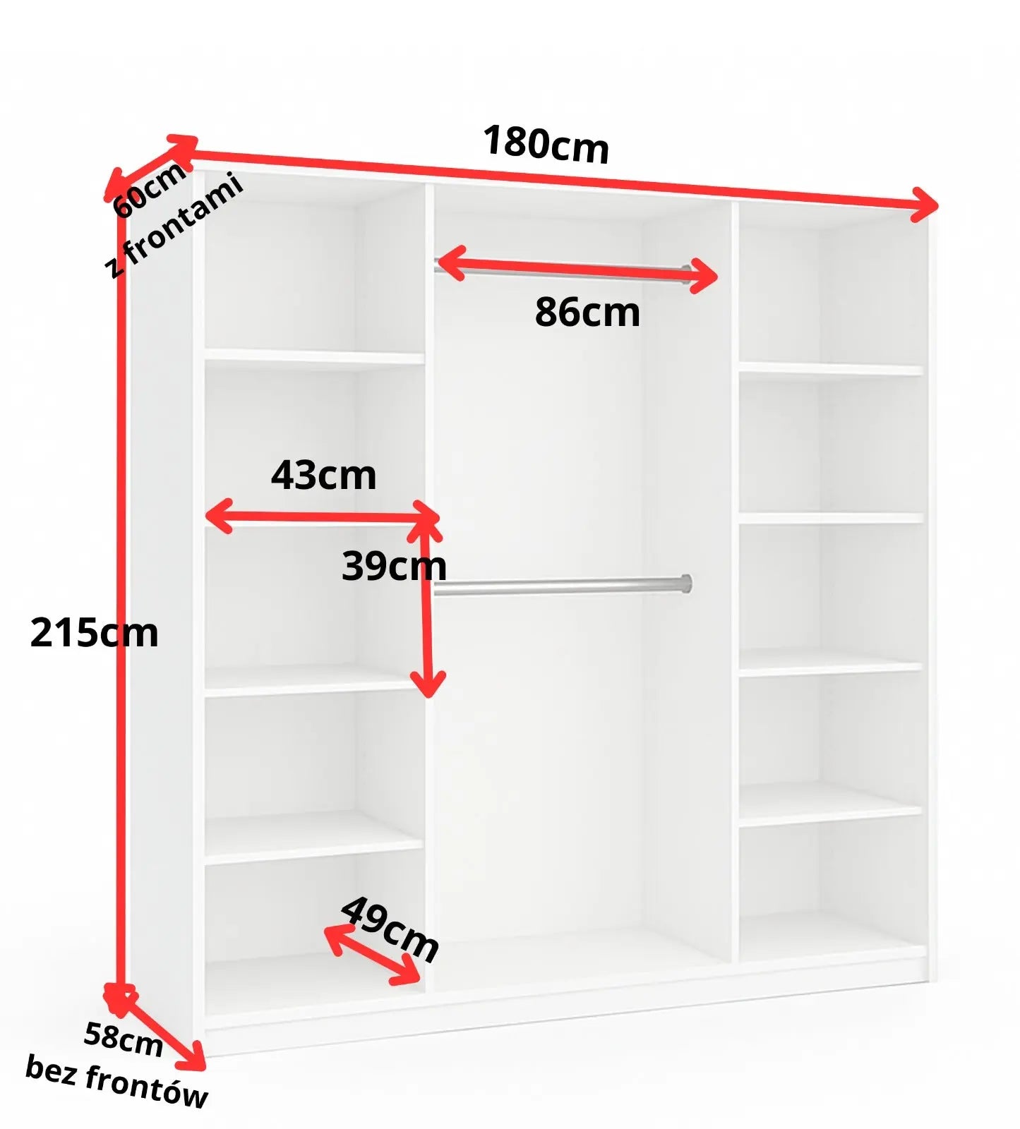 Szafa Przesuwna z Lustrem 180cm Biała Garderoba Milo Furniture
