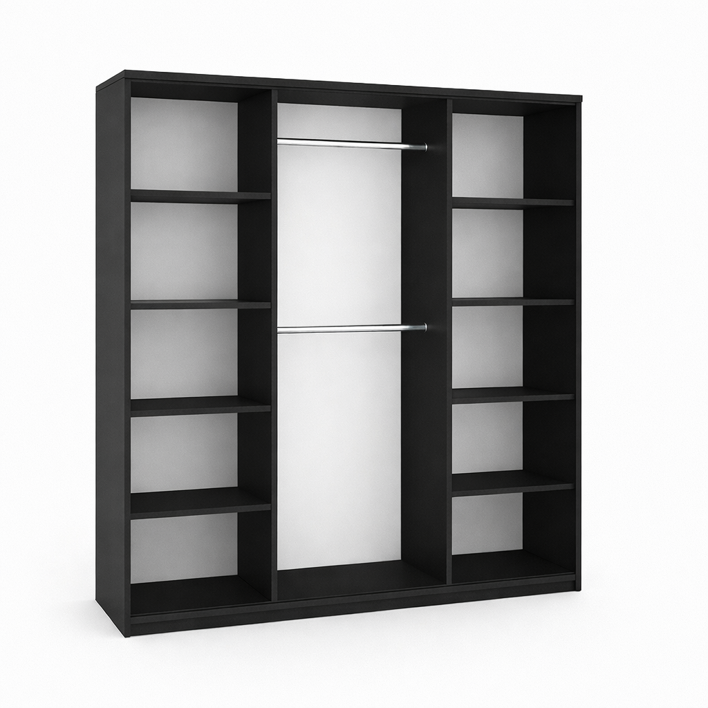 Szafa Przesuwna Czarna z Lustrem 180cm TIO