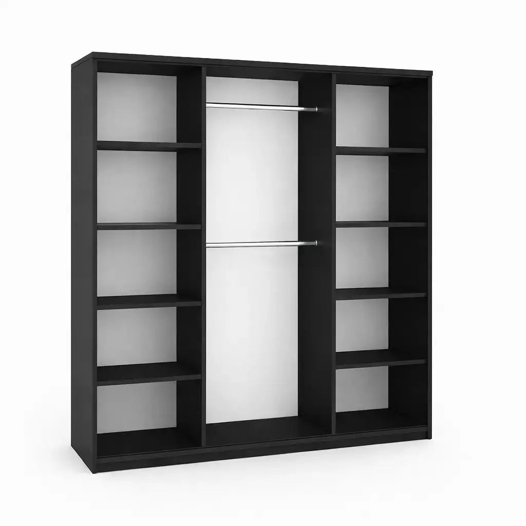 Szafa Uchylna 200cm z Lustrem Czarna – Duża Garderoba do Sypialni Milo Furniture