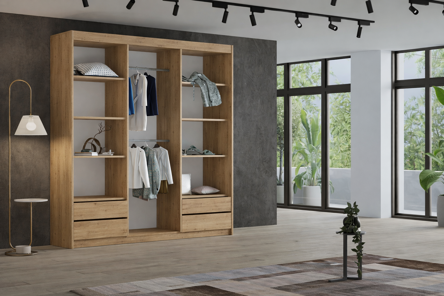 Szafa Przesuwna Dąb Artisan z Lustrem TIO4 180cm