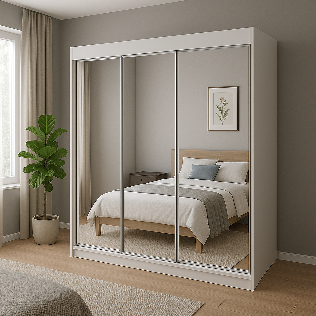 Szafa Przesuwna z Lustrem 180cm TIO1 Biały Mat/Dąb Sonoma