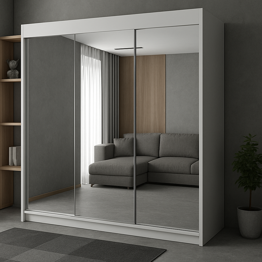 Szafa Przesuwna z Lustrem 180cm TIO1 Biały Mat/Dąb Sonoma