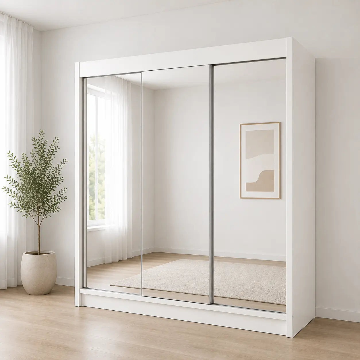 Szafa Przesuwna 180cm z Dużym Lustrem Biały Mat/Dąb Sonoma TIO1 Milo Furniture