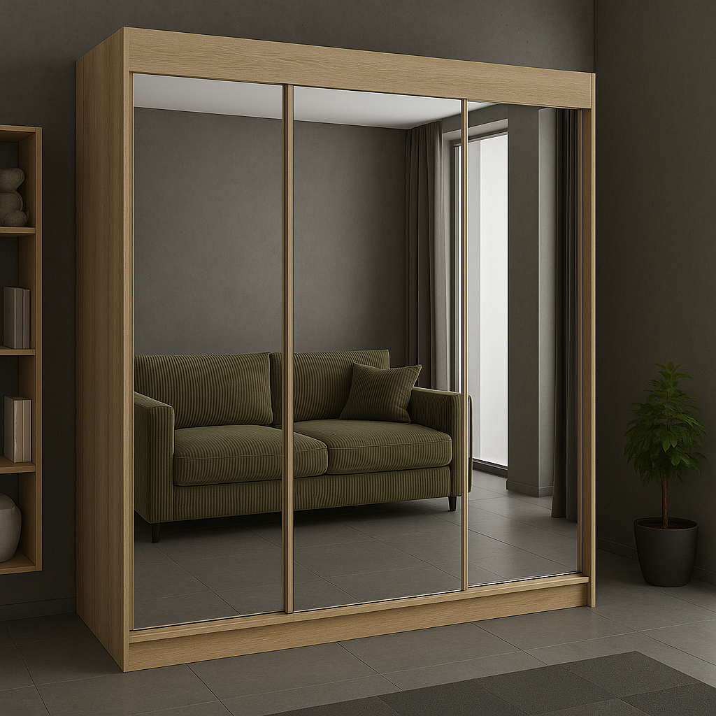 Szafa Przesuwna z Lustrem 180cm TIO1 Biały Mat/Dąb Sonoma