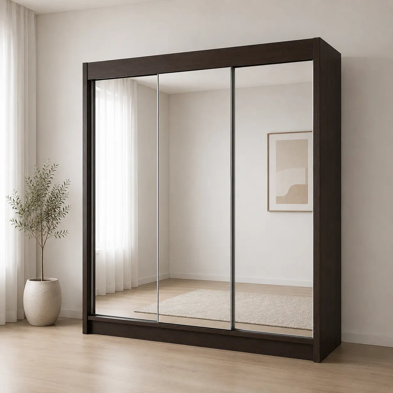 Szafa Przesuwna 180cm z Dużym Lustrem Biały Mat/Dąb Sonoma TIO1 Milo Furniture