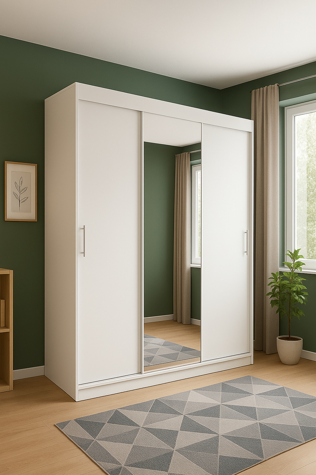 Szafa Przesuwna z lustrem TIO4 180cm Biały Mat/Dąb Sonoma