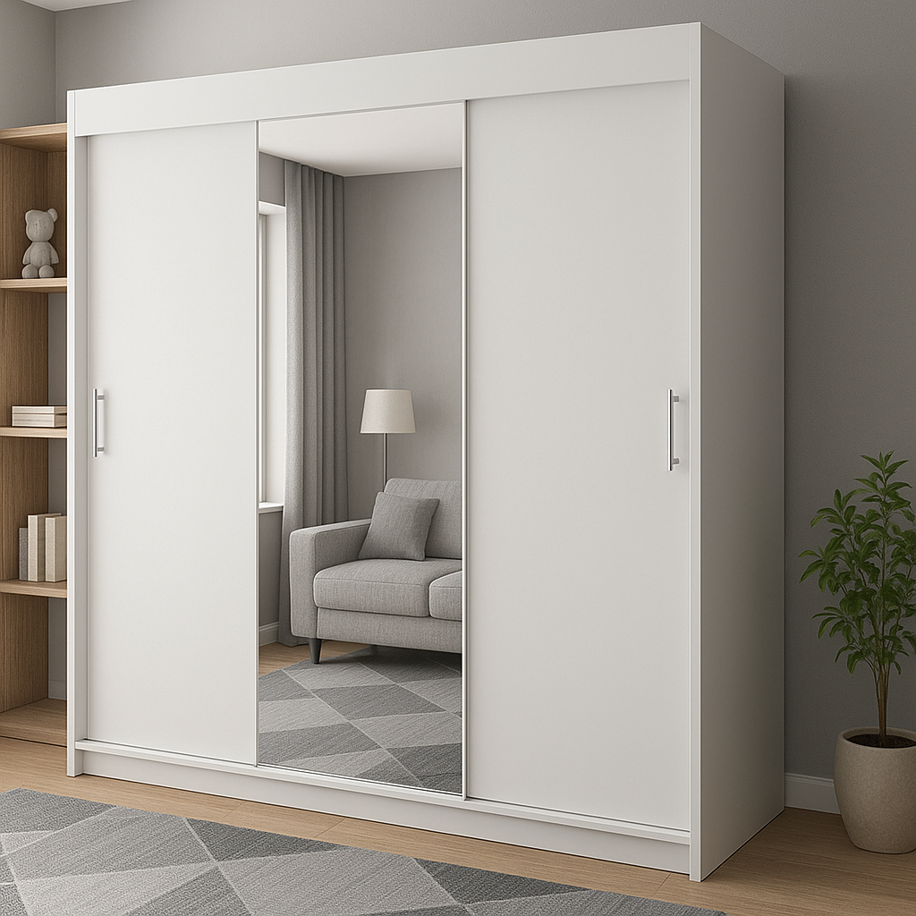 Szafa Przesuwna z lustrem TIO4 180cm Biały Mat/Dąb Sonoma