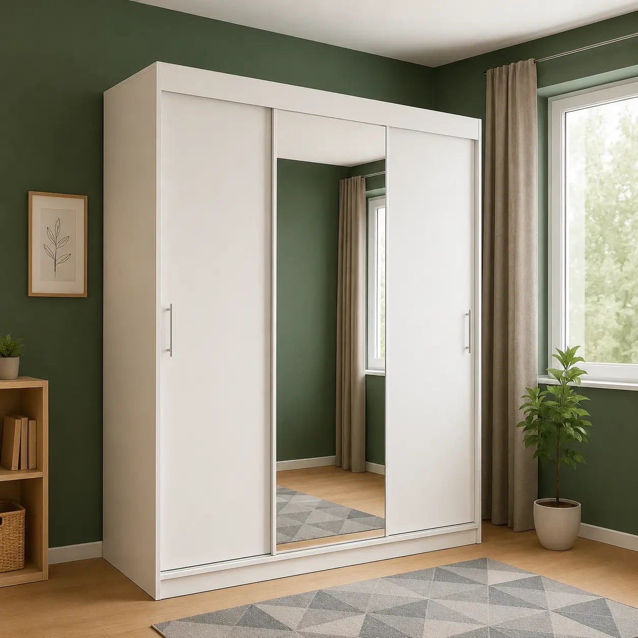 Szafa Przesuwna 180cm z Lustrem – Biały Mat/Dąb Sonoma TIO4 Milo Furniture