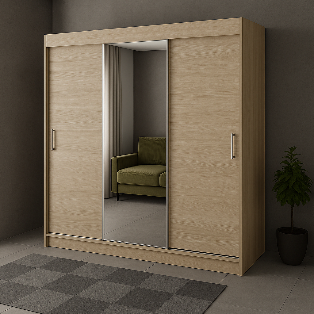 Szafa Przesuwna z lustrem TIO4 180cm Biały Mat/Dąb Sonoma