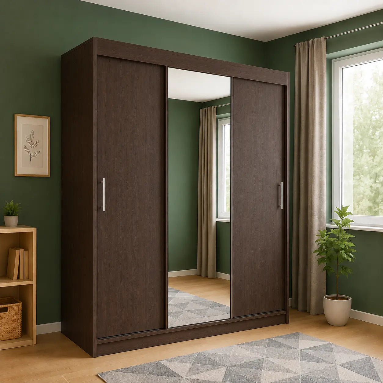 Szafa Przesuwna 180cm z Lustrem – Biały Mat/Dąb Sonoma TIO4 Milo Furniture