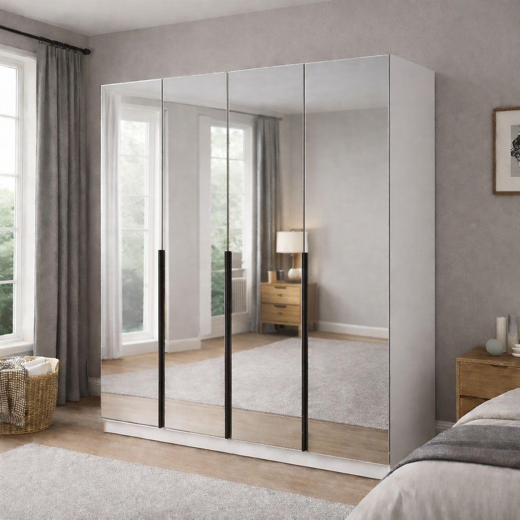 Szafa Uchylna 200 cm Biała z Lustrami TIZA Garderoba