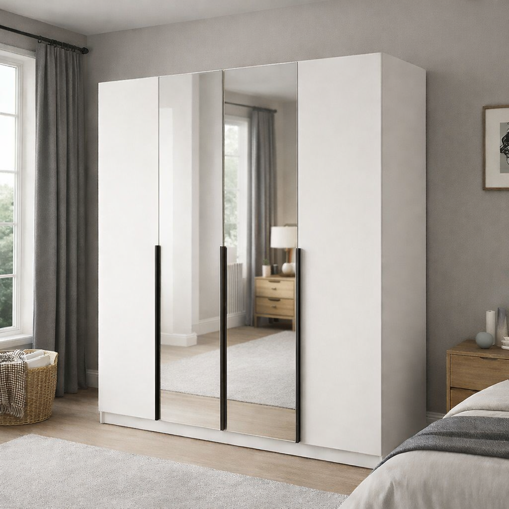 Szafa Uchylna 200 cm Biała z Lustrem TIZA Garderoba