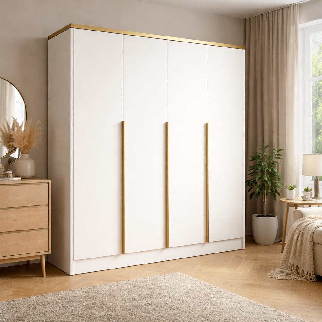 Szafa Uchylna Biała 200cm TIZA Złote Uchwyty