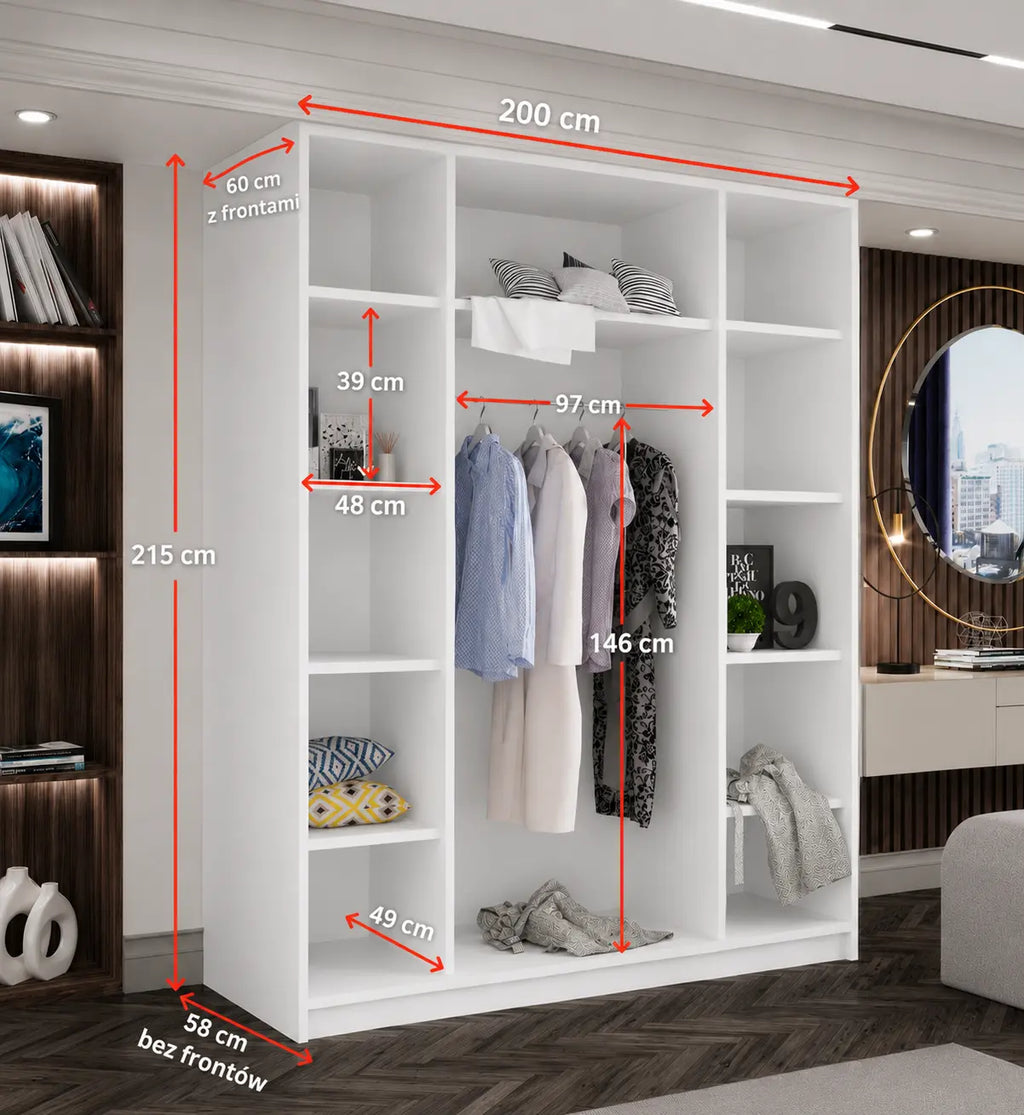 Szafa Uchylna 200cm Biała z Lustrem TIZA –  - Biała Garderoba 4-drzwiowa Milo Furniture