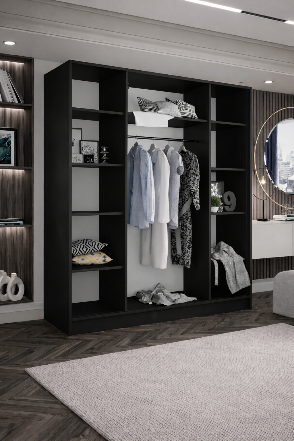 Szafa Uchylna Czarna/Dąb Okapi 200cm TIZA – Nowość