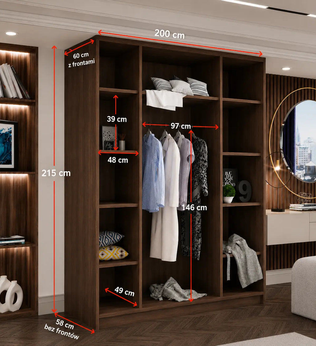 Szafa Uchylna 200cm 4-drzwiowa Dąb Okapi TIZA – Garderoba Milo Furniture