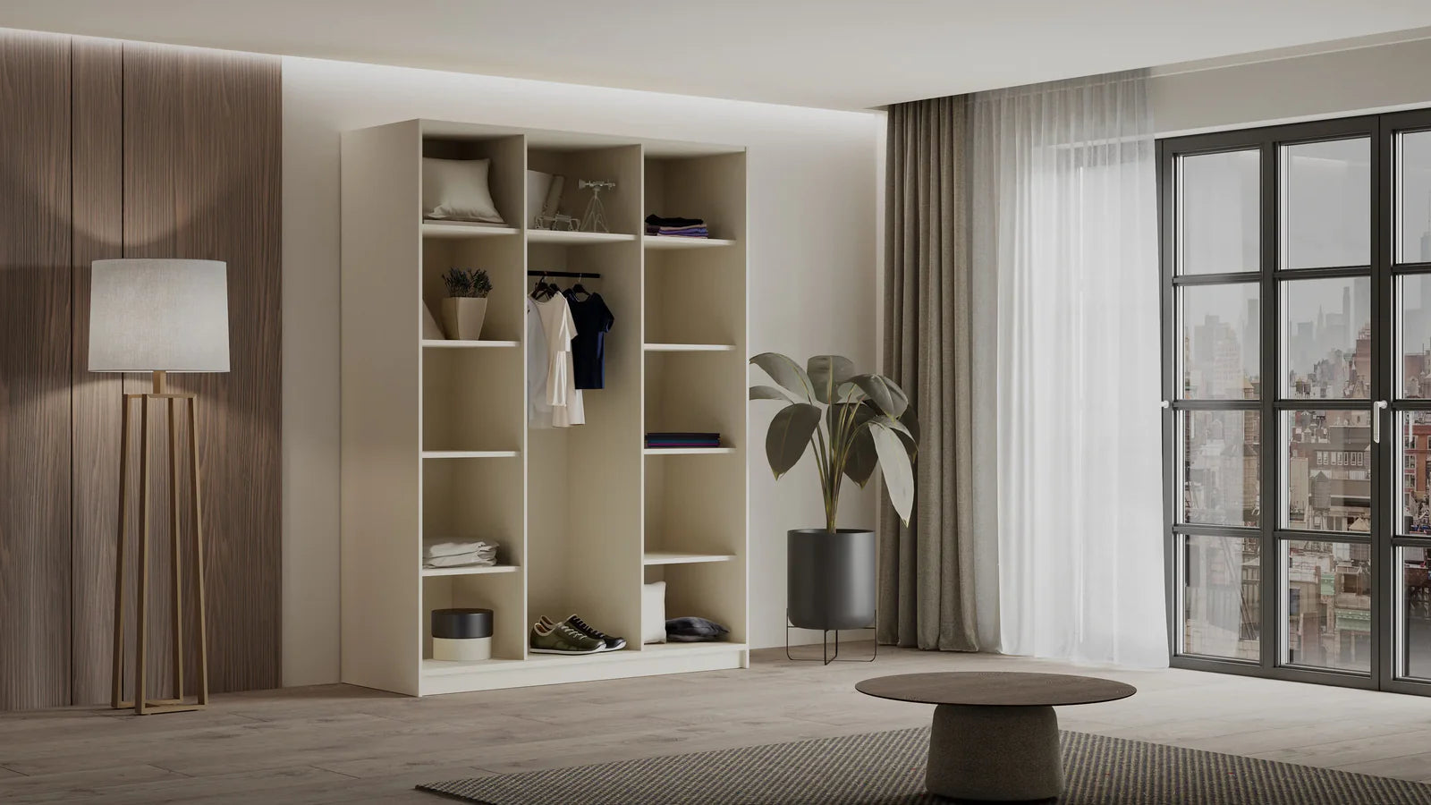 Szafa Uchylna 150cm Kaszmir z Lustrem – Garderoba - Milo Furniture