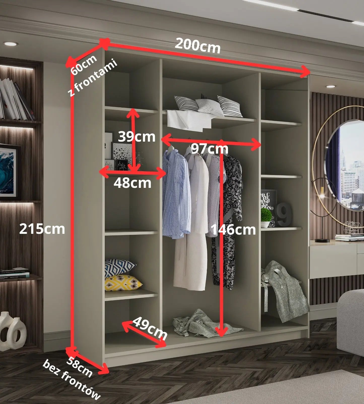Szafa Uchylna Kaszmir 200cm TIZA Garderoba Milo Furniture
