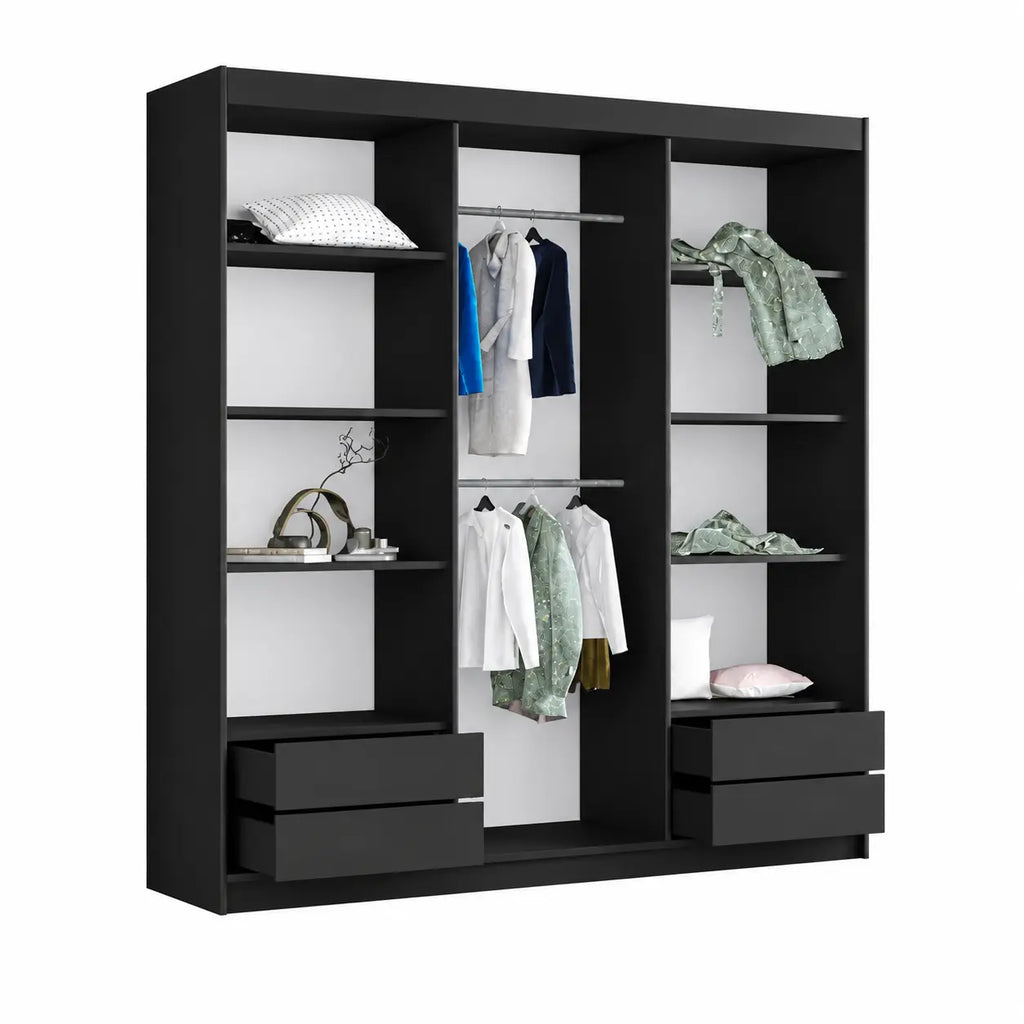 Szafa Przesuwna 180cm z Lustrem Biała/Czarna - Nowoczesna Milo Furniture