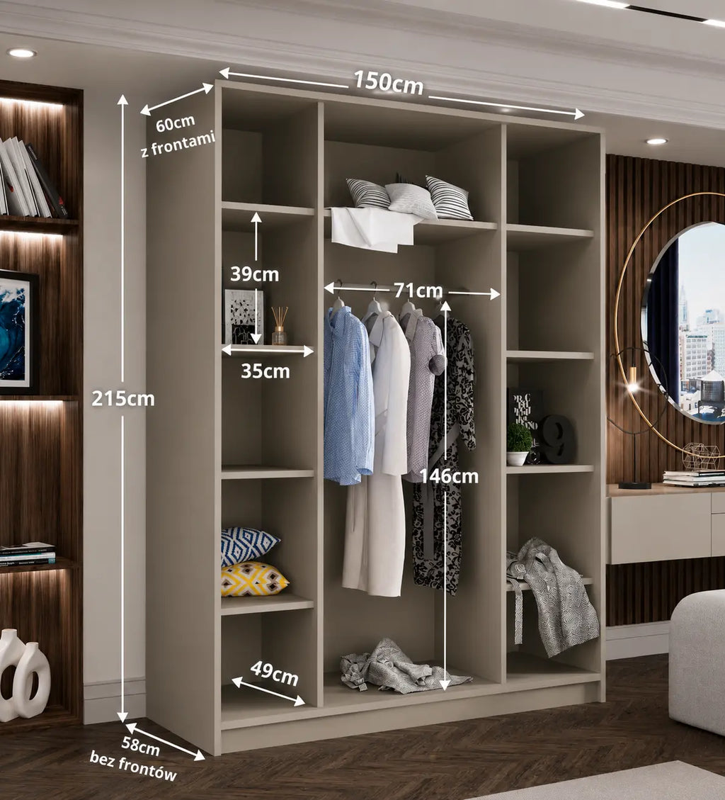 Szafa Uchylna 150cm Kaszmir z Lustrem – Garderoba Milo Furniture