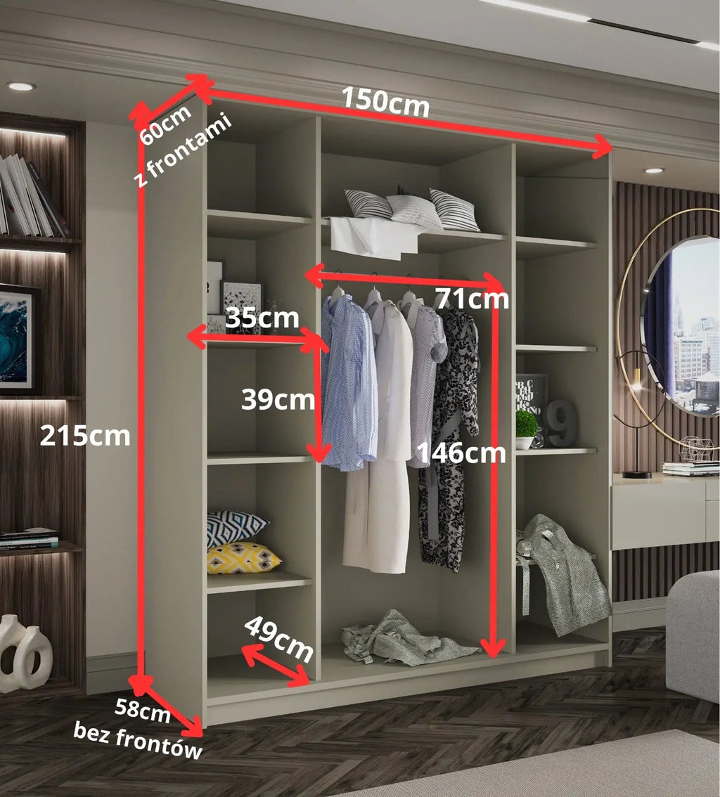 Szafa Uchylna 150cm Kaszmir z Lustrem – Garderoba - Milo Furniture