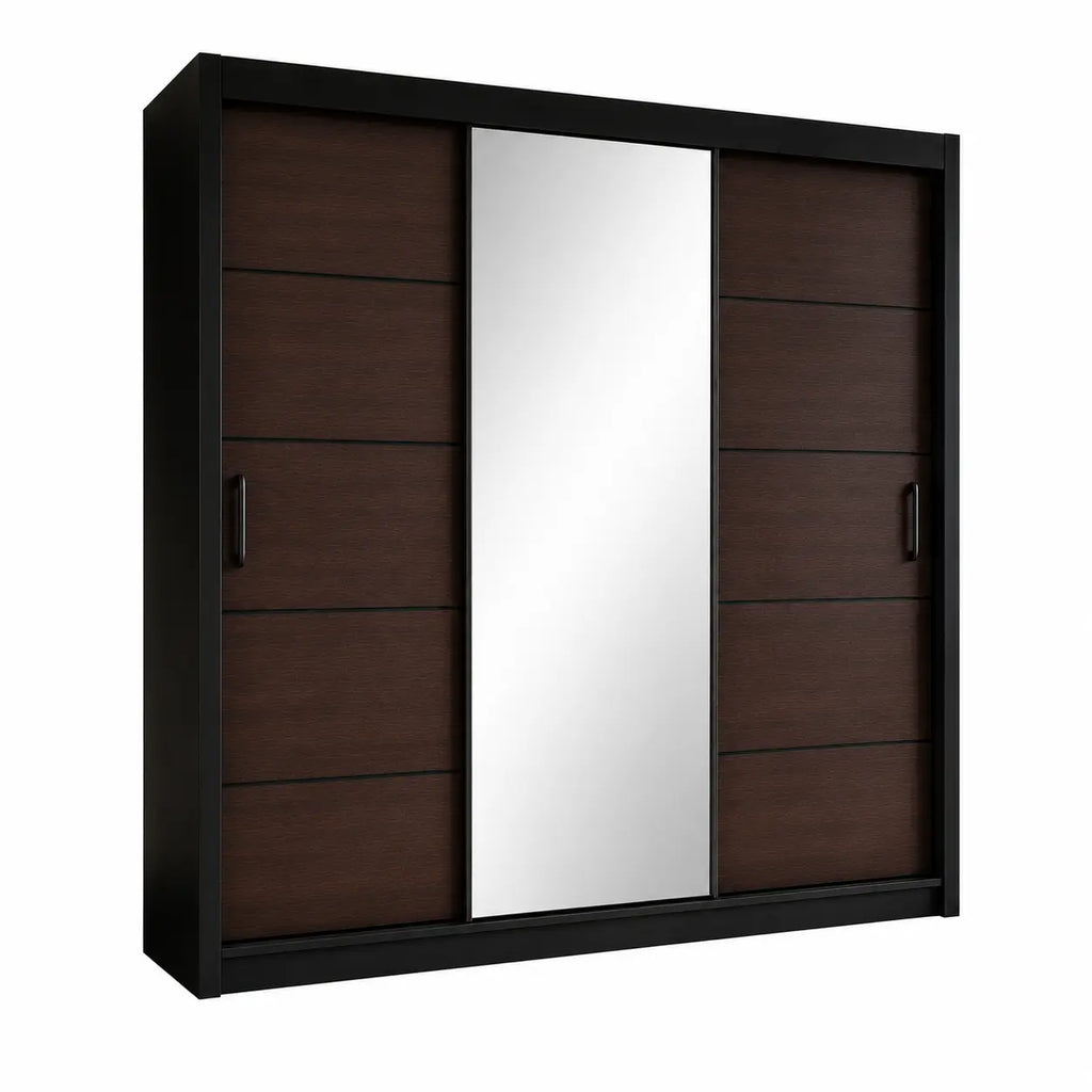 Szafa Przesuwna 180cm z Lustrem Wenge Czarna - TIO Milo Furniture