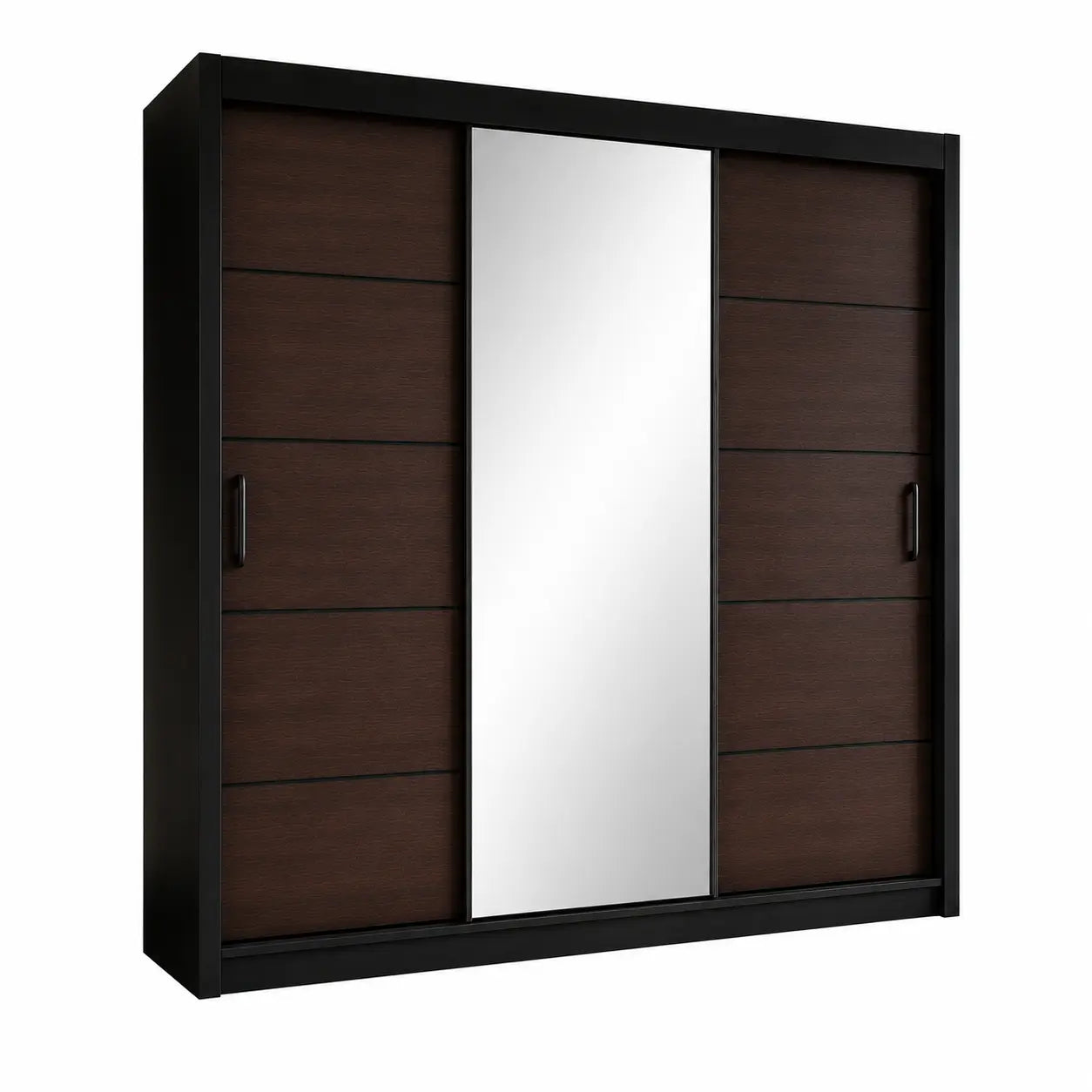 Szafa Przesuwna 180cm z Lustrem Wenge Czarna - TIO Milo Furniture