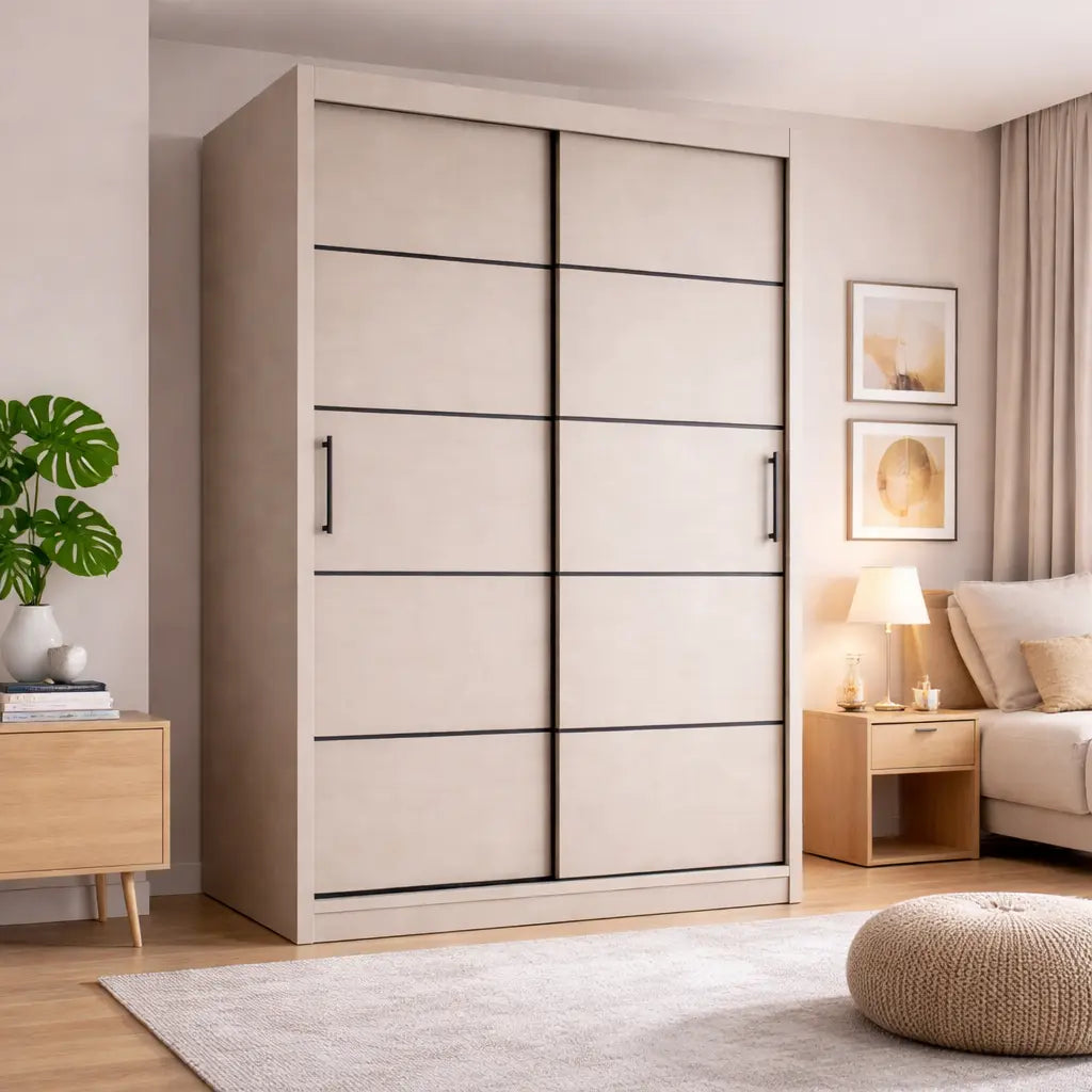 Szafa Przesuwna 100/110/120cm Kaszmir Czarne Listwy Garderoba Milo Furniture