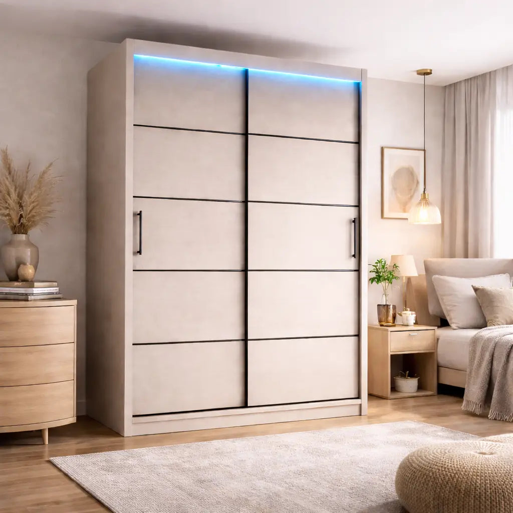Szafa Przesuwna 100/110/120cm Kaszmir Czarne Listwy Garderoba Milo Furniture