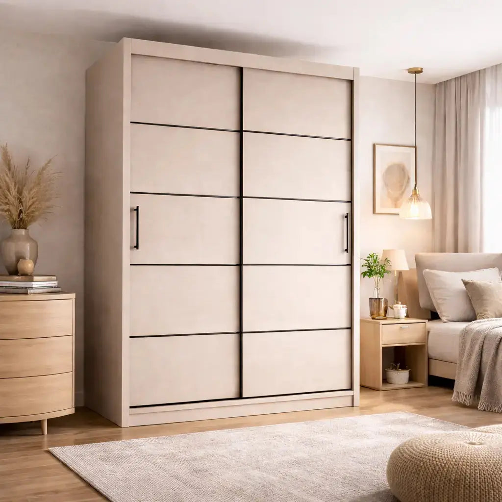Szafa Przesuwna 100/110/120cm Kaszmir Czarne Listwy Garderoba Milo Furniture