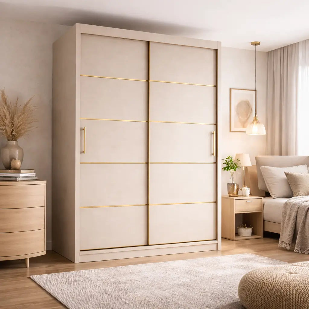 Szafa Przesuwna 100/110/120 cm Kaszmir Złote Listwy Garderoba Milo Furniture