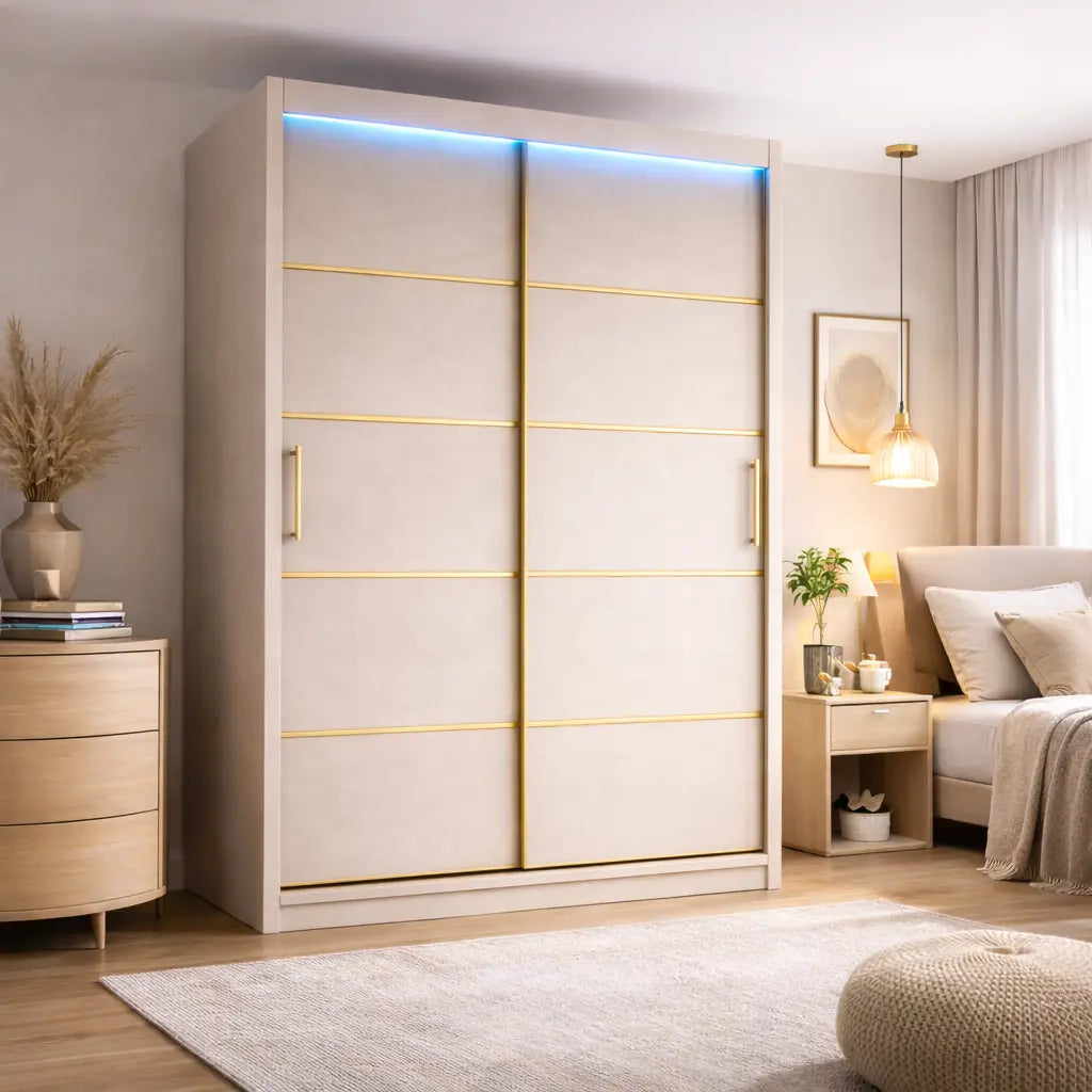Szafa Przesuwna 100/110/120 cm Kaszmir Złote Listwy Garderoba Milo Furniture