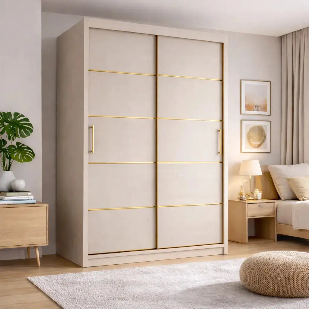 Szafa Przesuwna 100/110/120 cm Kaszmir Złote Listwy Garderoba Milo Furniture