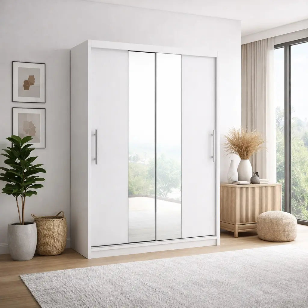 Mała Szafa Przesuwna z Lustrem TIKO2 100/110/120cm Biały Mat/Dąb Sonoma Milo Furniture