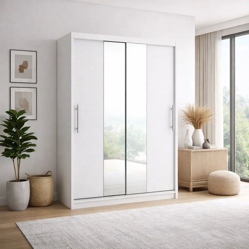 Mała Szafa Przesuwna z Lustrem TIKO2 100/110/120cm Biały Mat/Dąb Sonoma Milo Furniture