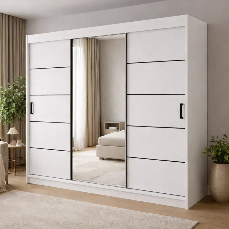 Szafa Przesuwna z Lustrem 180cm Biała Garderoba Milo Furniture