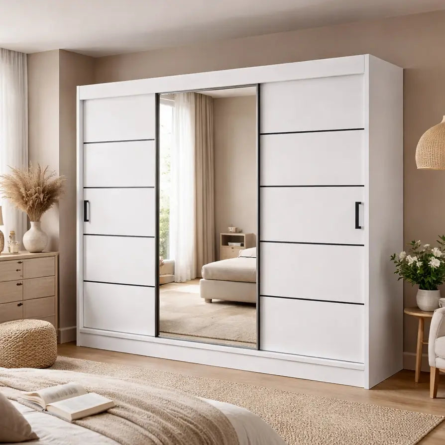 Szafa Przesuwna z Lustrem 180cm Biała Garderoba Milo Furniture