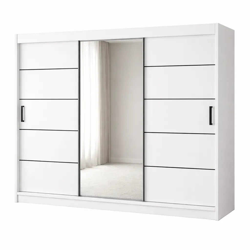 Szafa Przesuwna z Lustrem 180cm Biała Garderoba Milo Furniture
