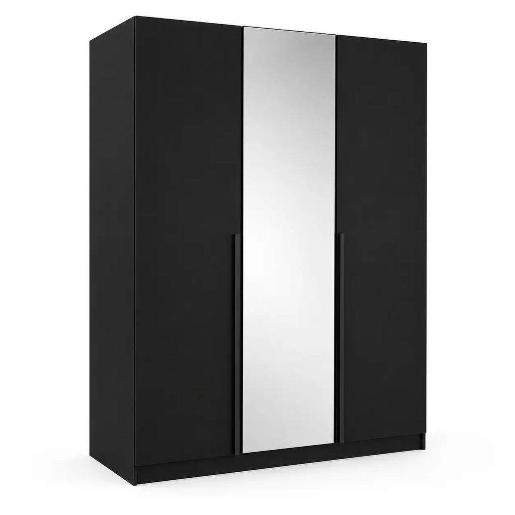 Szafa Uchylna 150cm z Lustrem Czarna – Nowoczesna Szafa do Sypialni Milo Furniture
