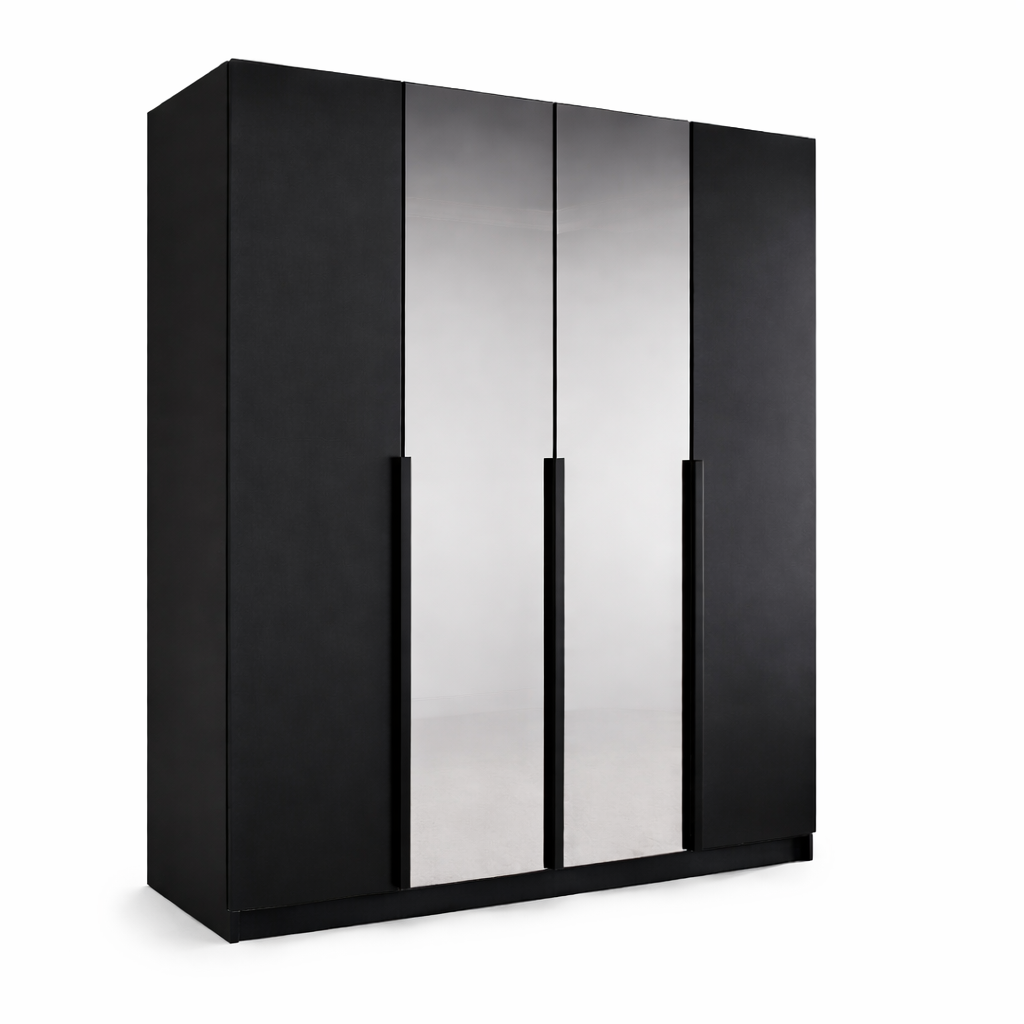 Szafa Uchylna 150cm 3-drzwiowa Czarna z Lustrem – Garderoba Milo Furniture