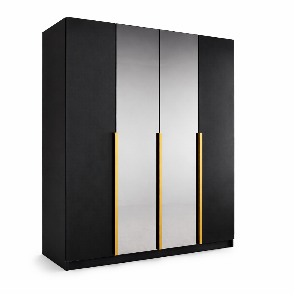 Szafa Uchylna 150cm 3-drzwiowa Czarna z Lustrem – Garderoba Milo Furniture