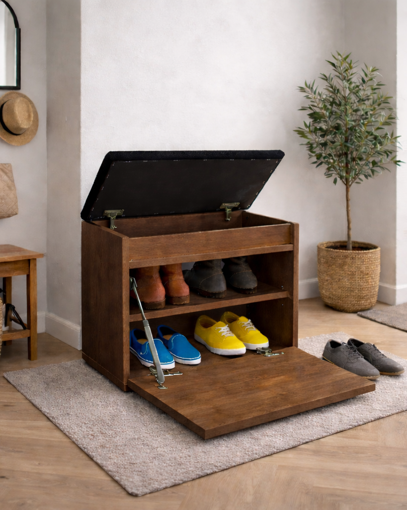 Szafka na buty z siedziskiem i schowkiem Dąb okapi do przedpokoju Lumo