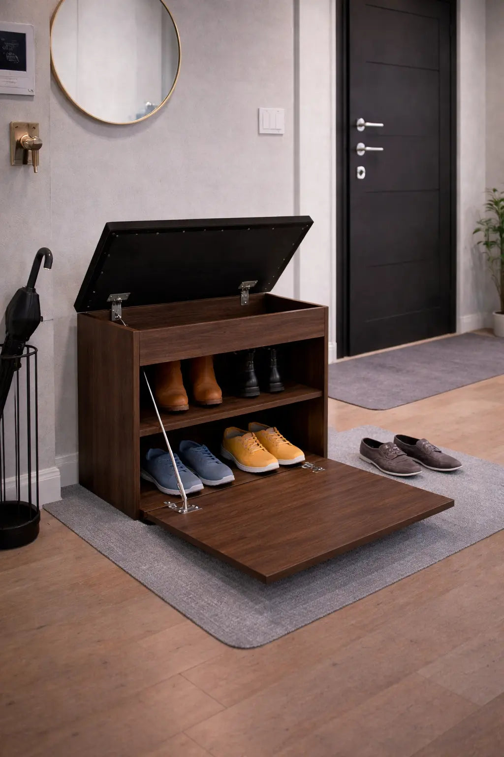 Szafka na buty z siedziskiem i schowkiem Dąb okapi do przedpokoju Lumo Milo Furniture