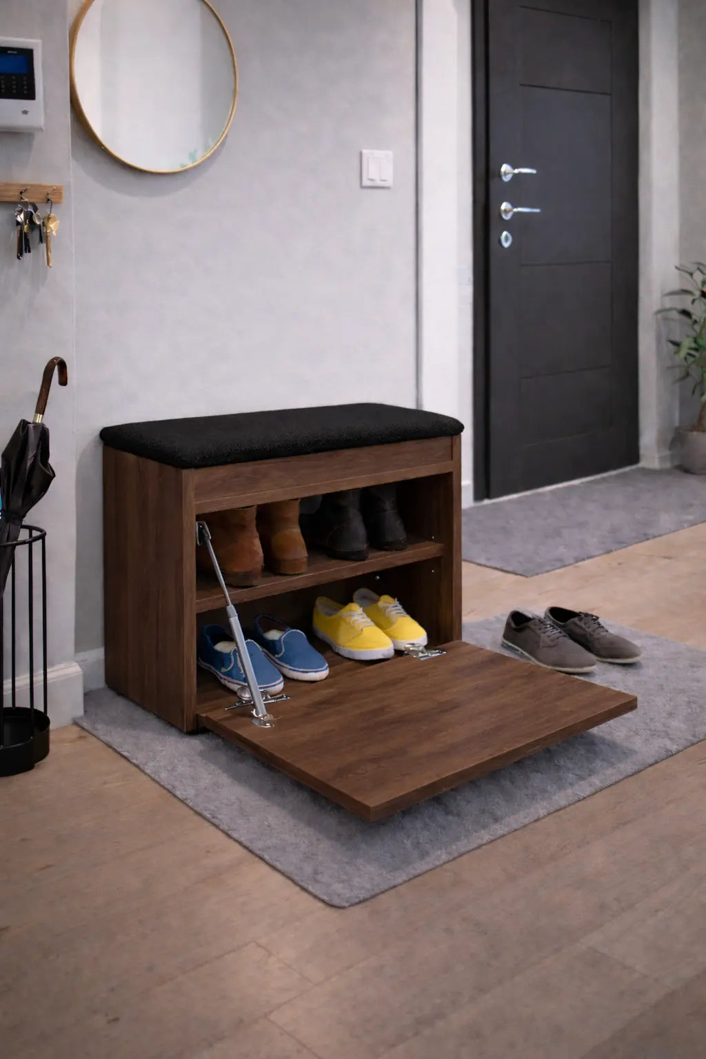 Szafka na buty z siedziskiem i schowkiem Dąb okapi do przedpokoju Lumo Milo Furniture
