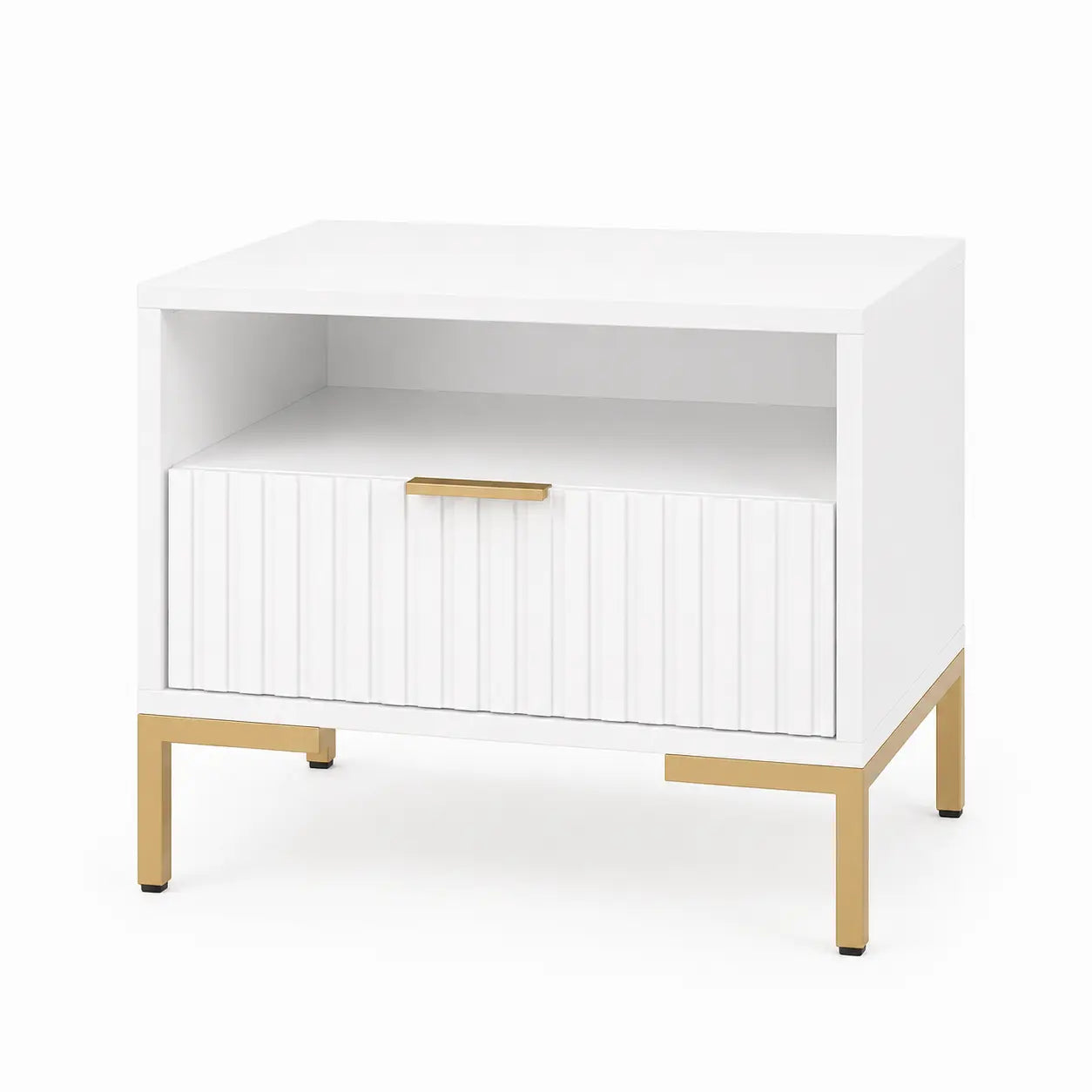 Szafka Nocna Biała Złote Nogi Ryflowana z Szufladą 42cm Milo Furniture