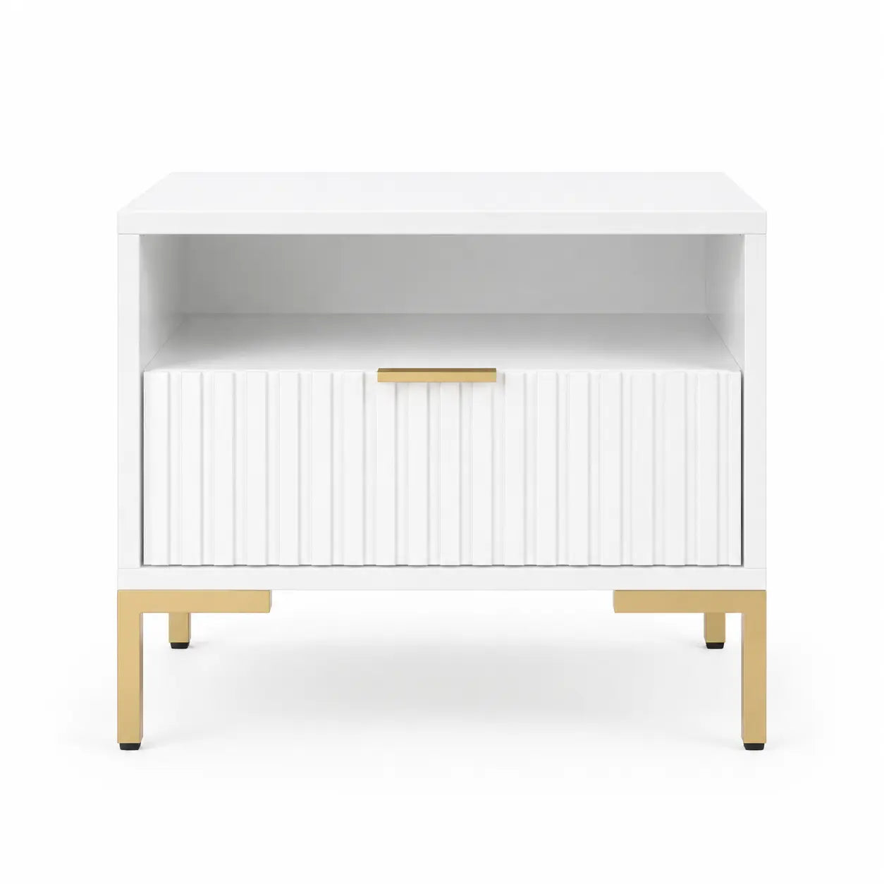 Szafka Nocna Biała Złote Nogi Ryflowana z Szufladą 42cm Milo Furniture