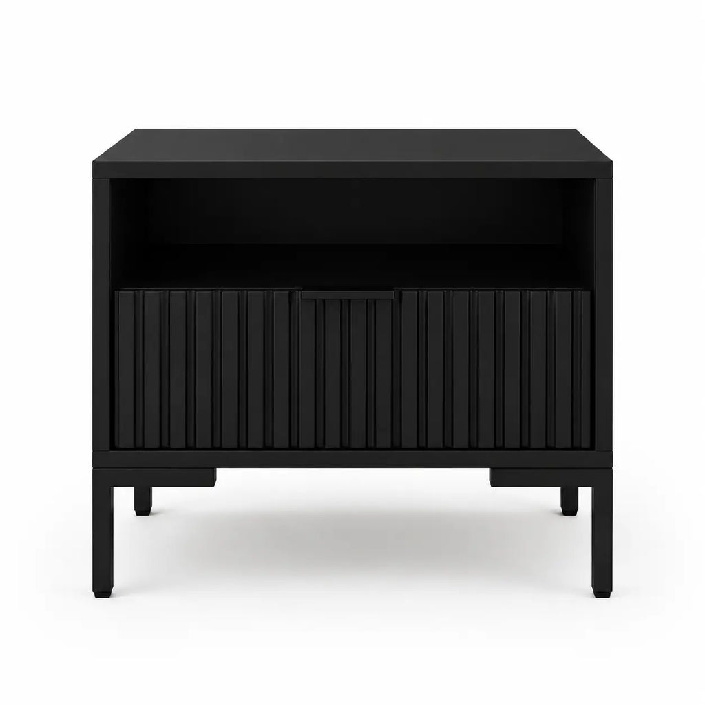 Szafka Nocna Czarna Czarne Nogi Ryflowana z Szufladą 42cm Milo Furniture