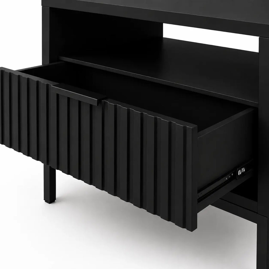 Szafka Nocna Czarna Czarne Nogi Ryflowana z Szufladą 42cm Milo Furniture