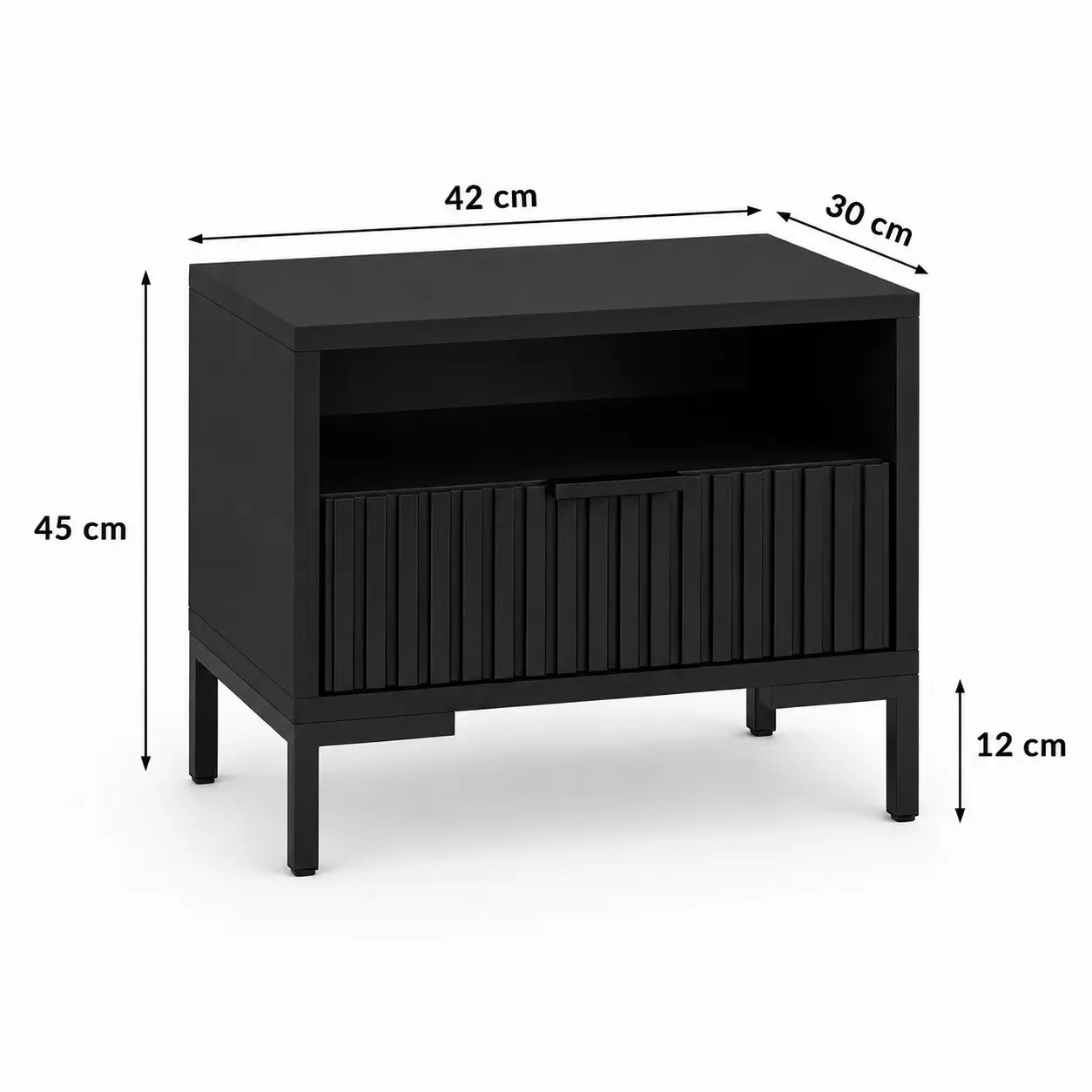 Szafka Nocna Czarna Czarne Nogi Ryflowana z Szufladą 42cm Milo Furniture